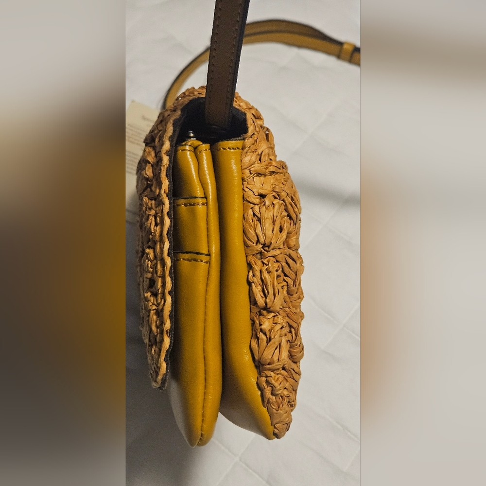 New‎ Patricia Nash Penley Small Leather Crossbody W/ Straw Weave: Mango Color - Picture 9 of 16